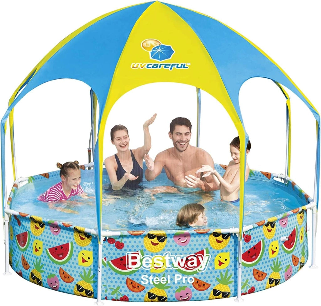 Bestway 56432 steel pro - piscina per bambini splash-in-shade con gazebo e doccetta, 244x51 cm