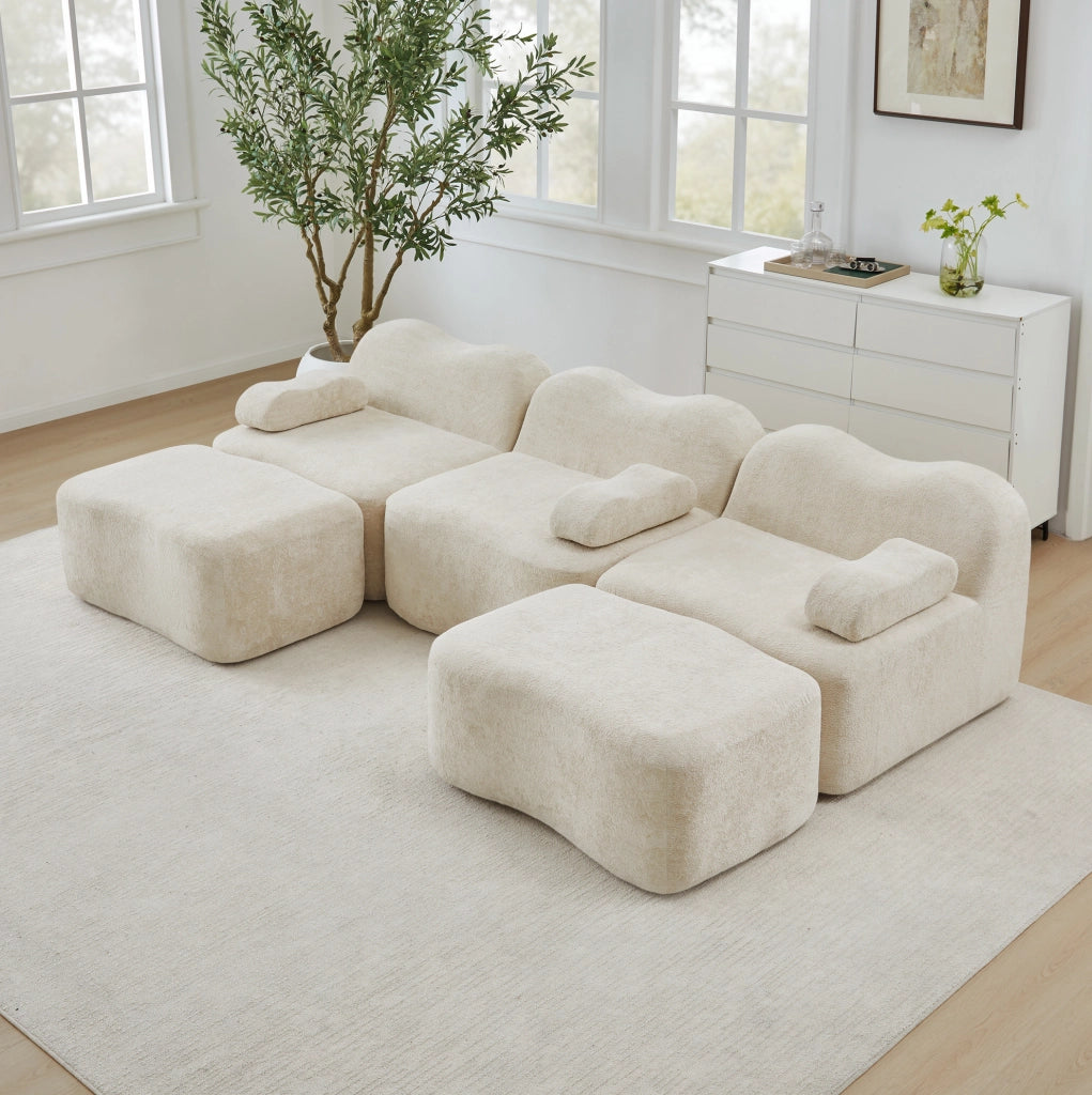 Divano angolare modulare a U in velluto; schiuma 32D; beige