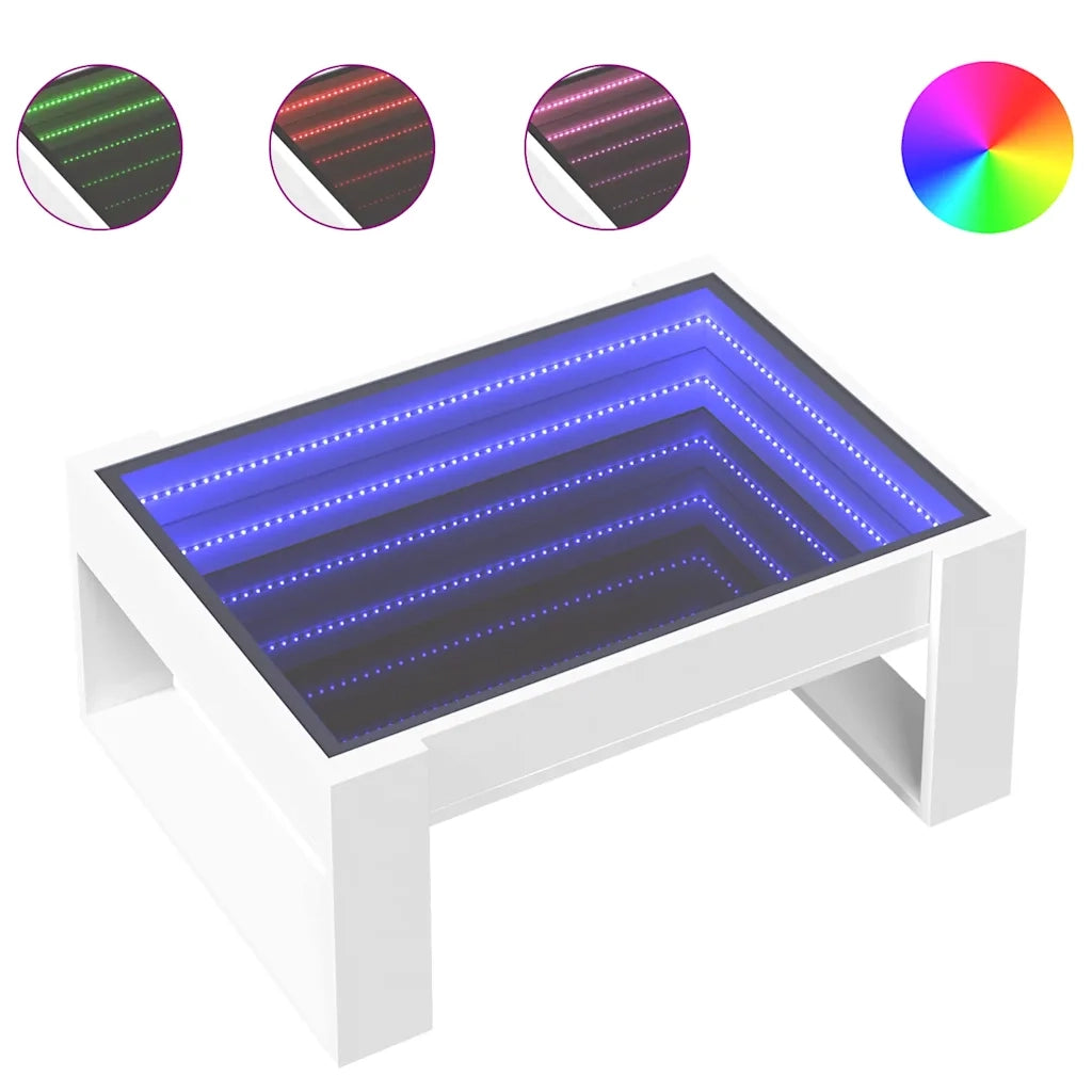 Tavolino da Salotto con LED Infinity-Tavolino da soggiorno Bianco 70x53x30 cm