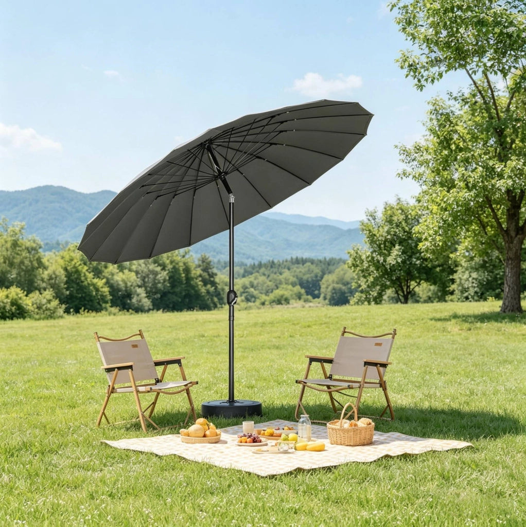 Ombrellone da giardino ?257 cm con inclinazione regolabile e manovella; grigio scuro