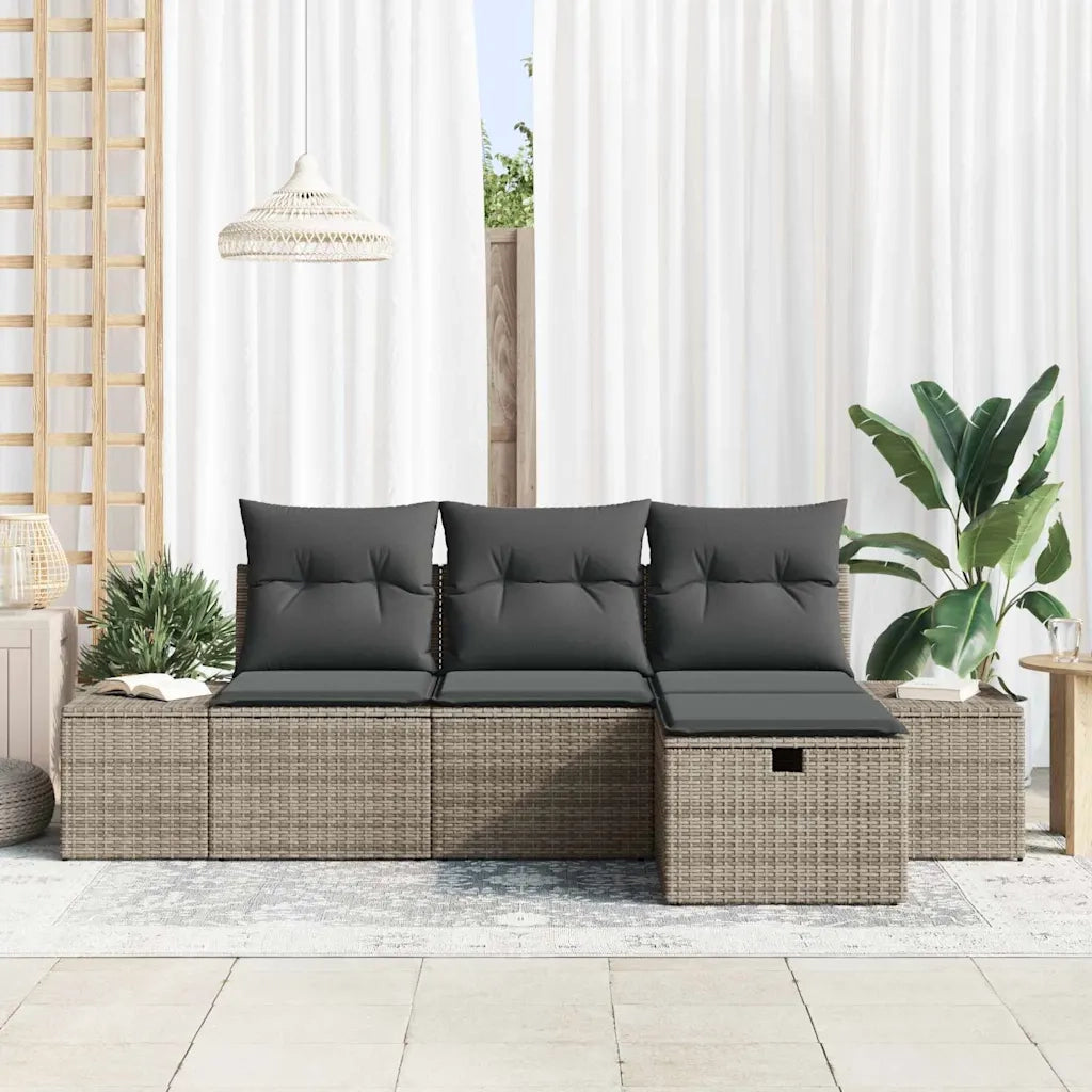 Set Divano da Giardino con cuscino 4 pcs Grigio Poly Rattan
