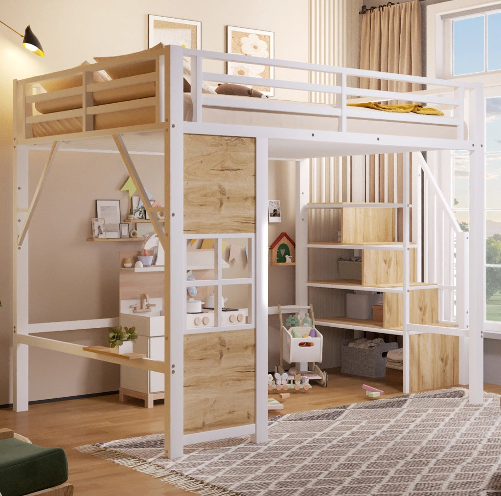 LETTO a soppalco 140x200 cm in metallo e MDF bianco