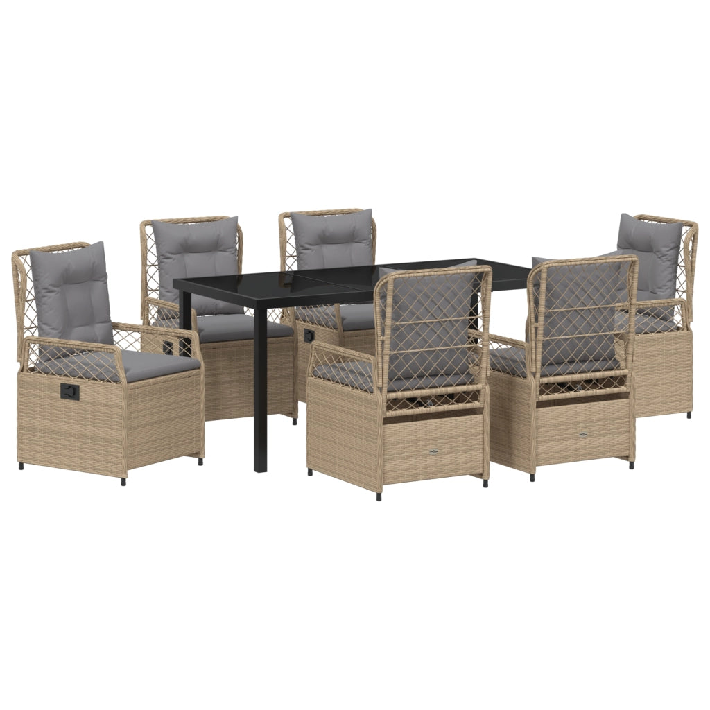 Set da Pranzo da Giardino 7 Pezzi Beige Polyrattan