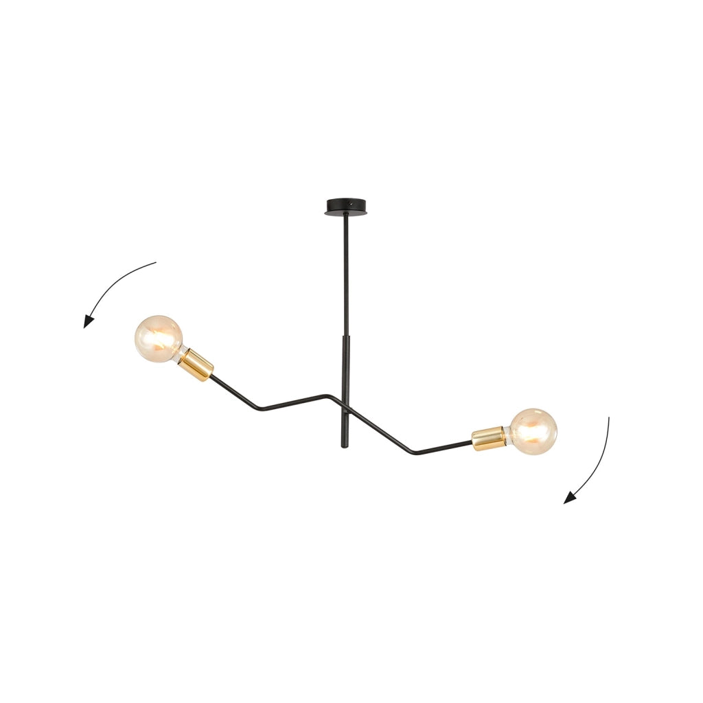 Sospensione Industrial 2 Luci Sugu Acciaio Nero E Oro Bracci Regolabili