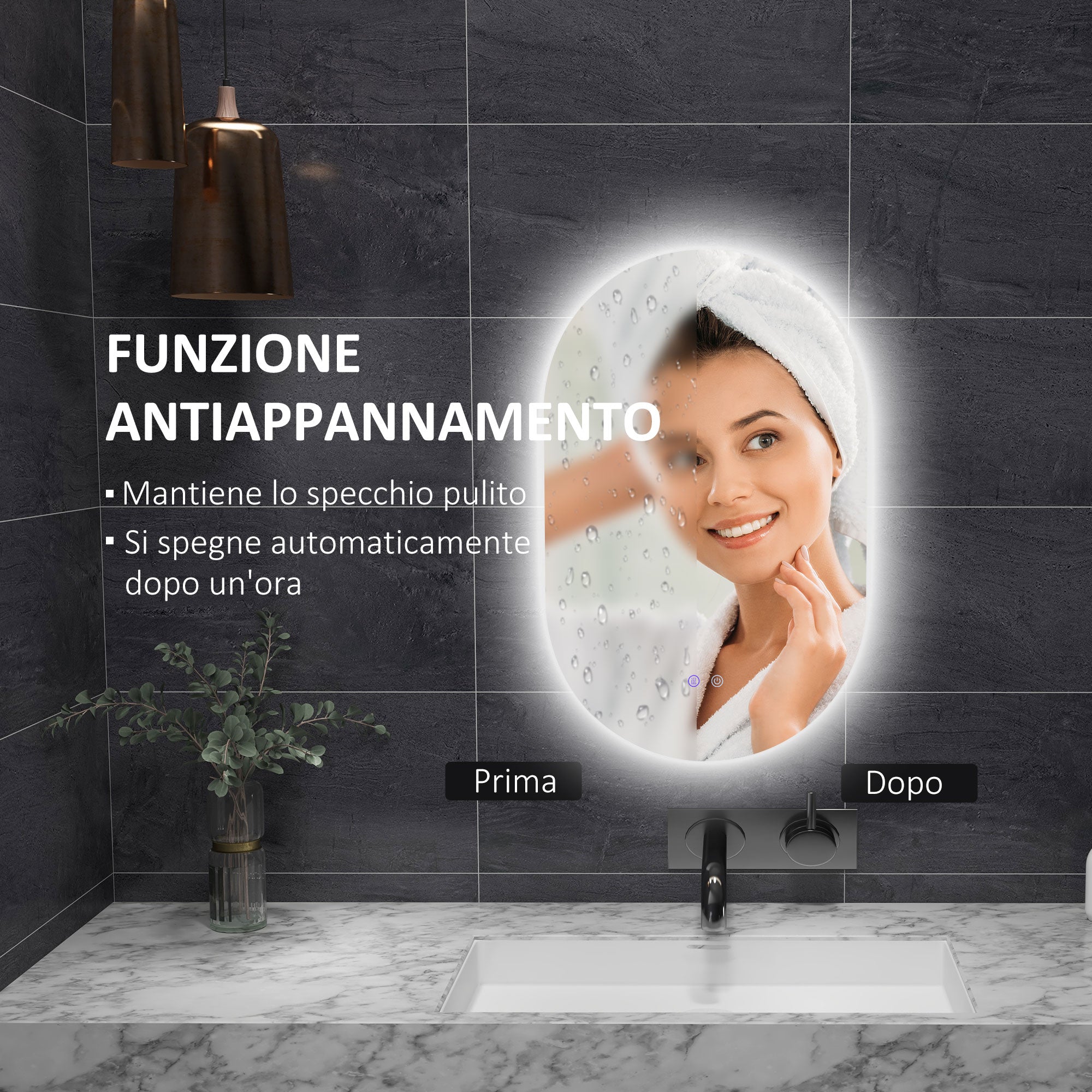 Specchio Bagno da Parete LED Antiappannamento 81x51x4,5 cm in Vetro e Alluminio Argento