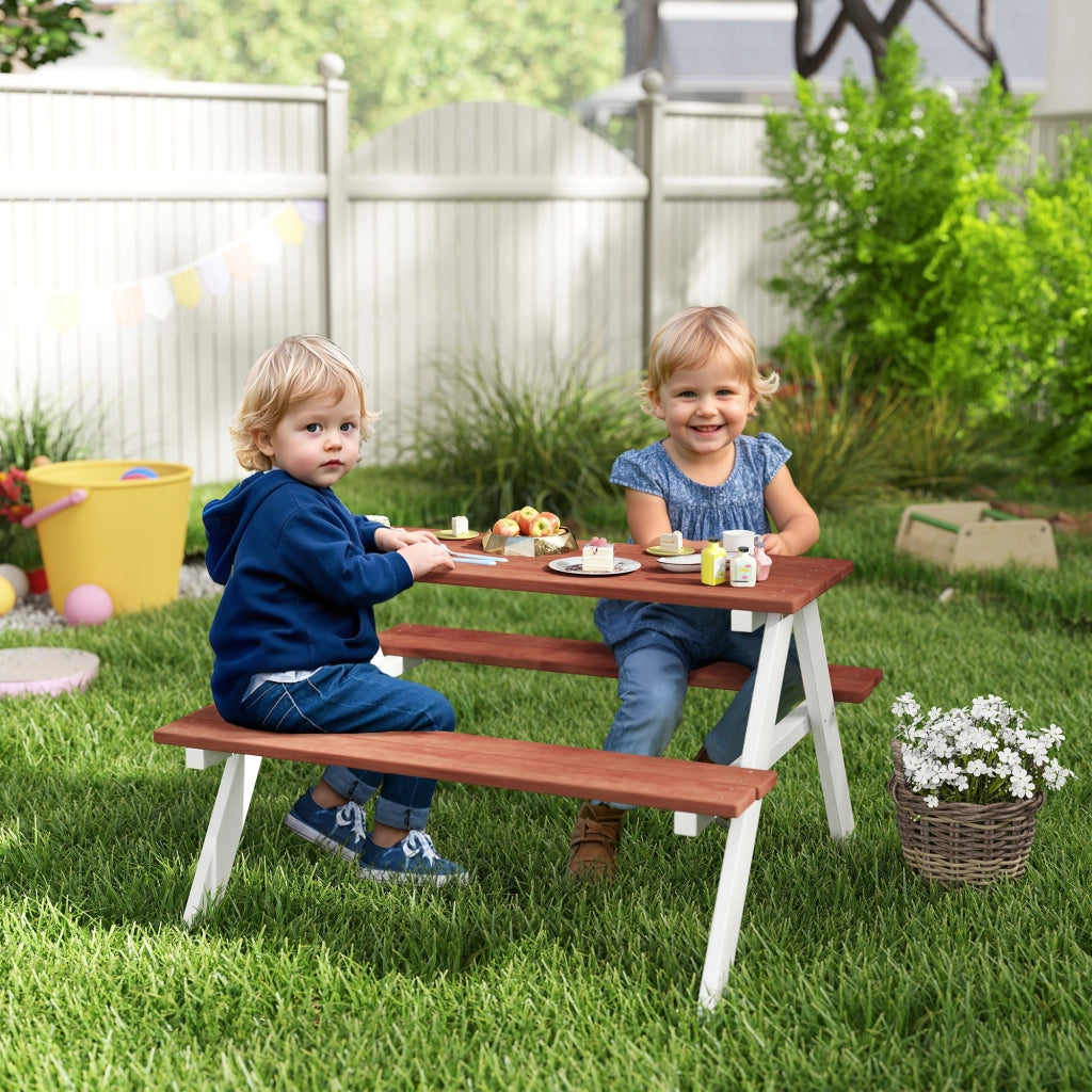 Tavolo da giardino per bambini con panche ¨C zephmum ¨C 89x79x50 cm marrone e bianco