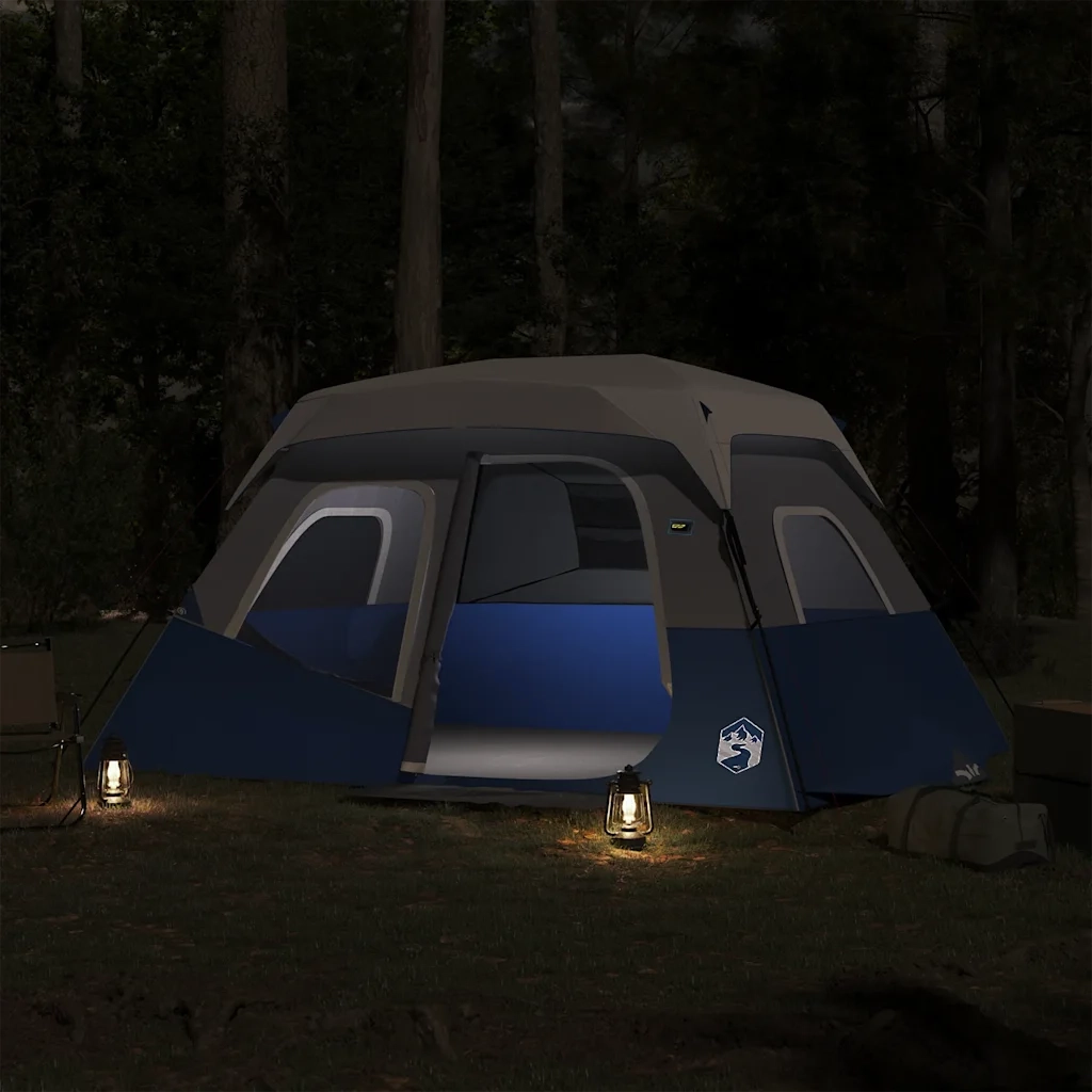 Tenda Famiglia con LED 6 Persone-Tenda da campeggio Blu Chiaro a Rilascio Rapido