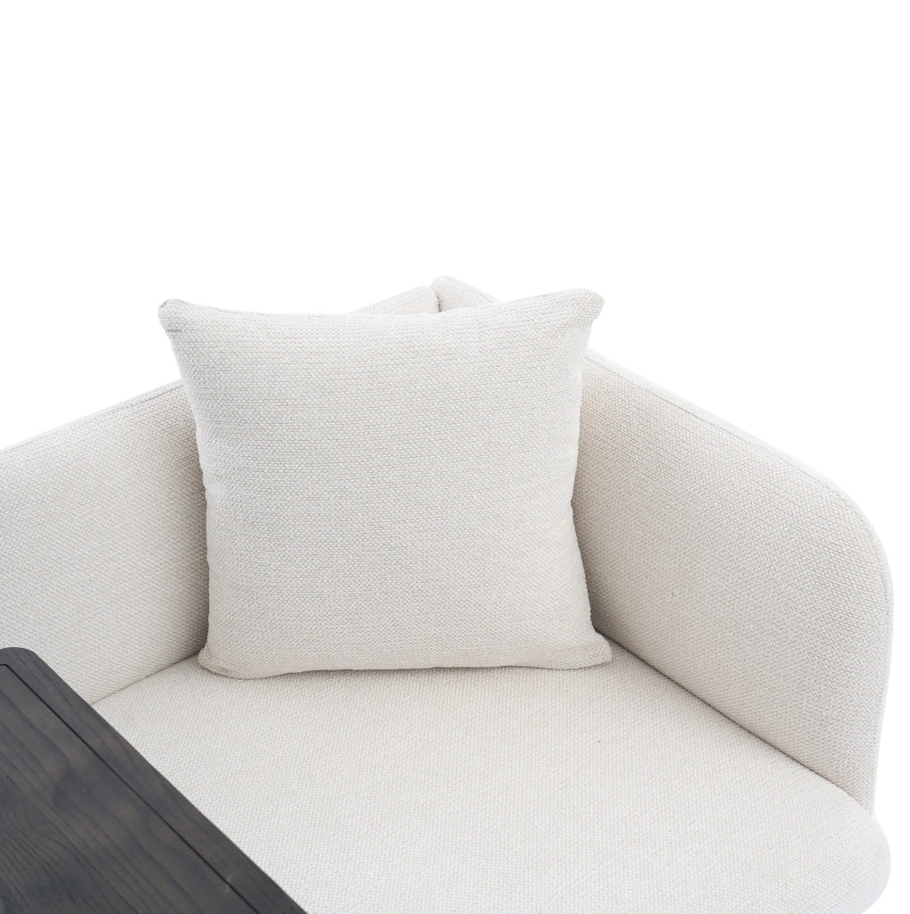 Poltrona relax con tavolino laterale e tasche portaoggetti; in chenille beige; 86x72x71 cm