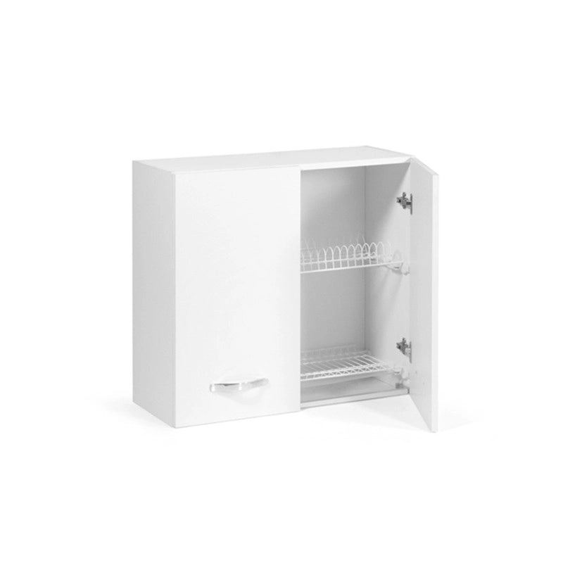 Pensile scolapiatti per cucina Bianco Frassinato Cm 80x32xH 72 con 2 ante