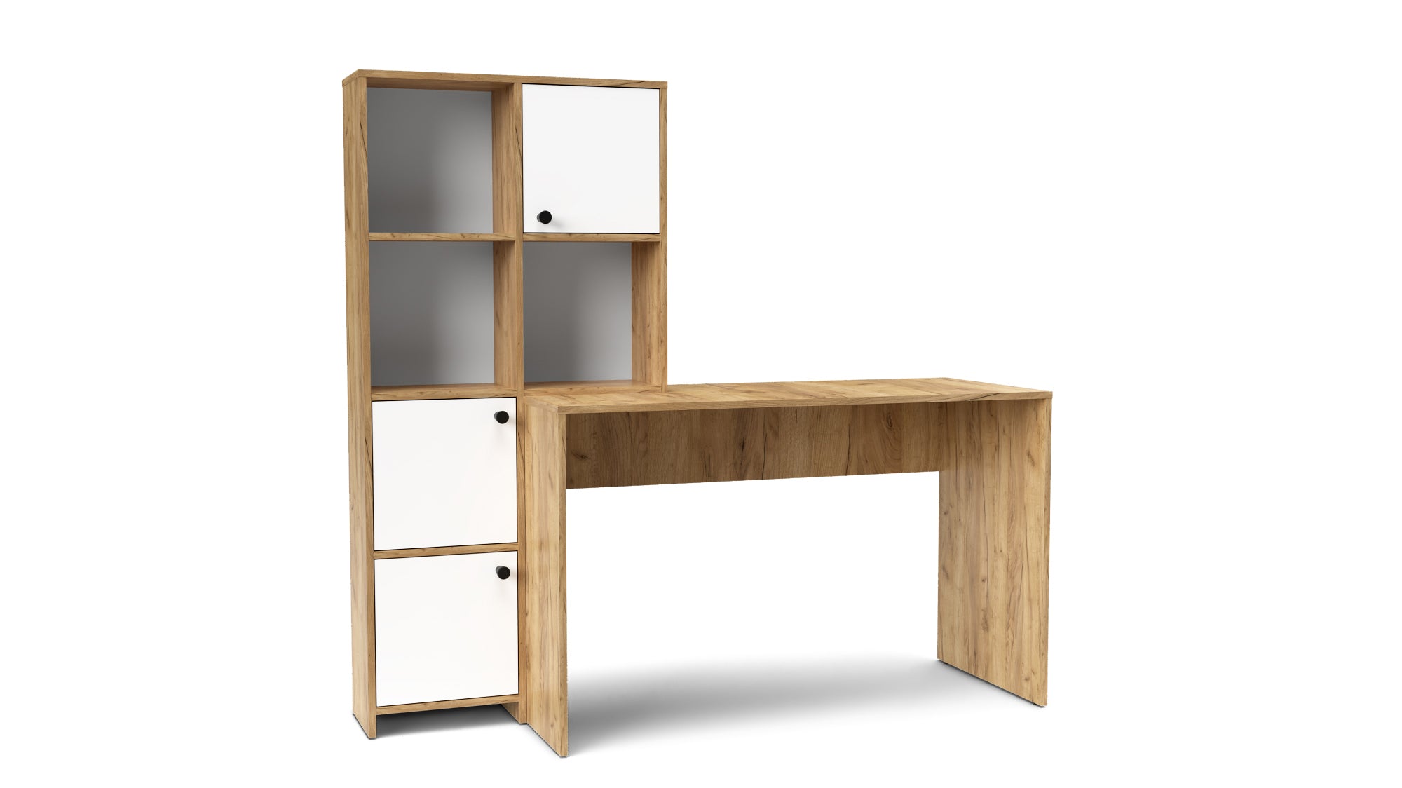 Mobile scrivania con libreria e sportelli mod. HALK cm 156x55x147 rovere bianco