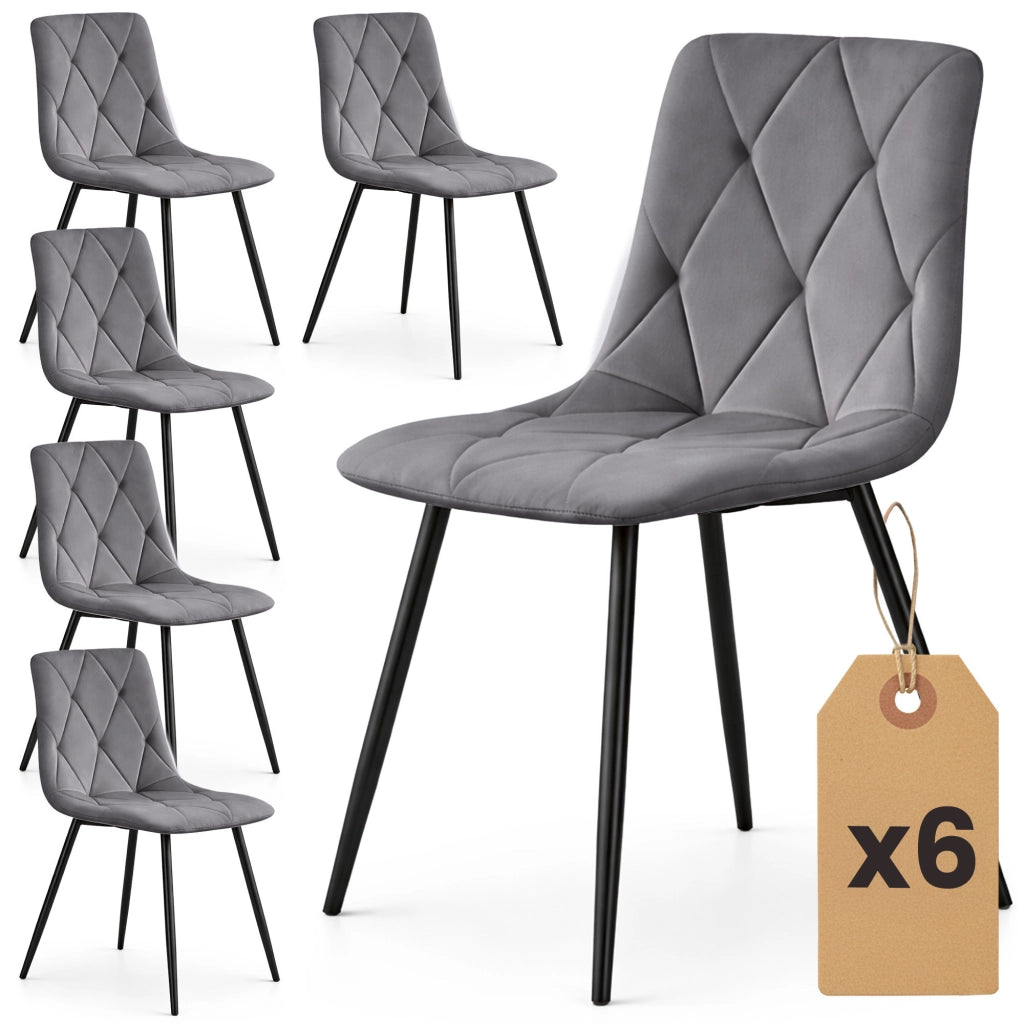 Set di 6 Sedie in velluto trapuntate MILO Grafite Scuro gambe nere