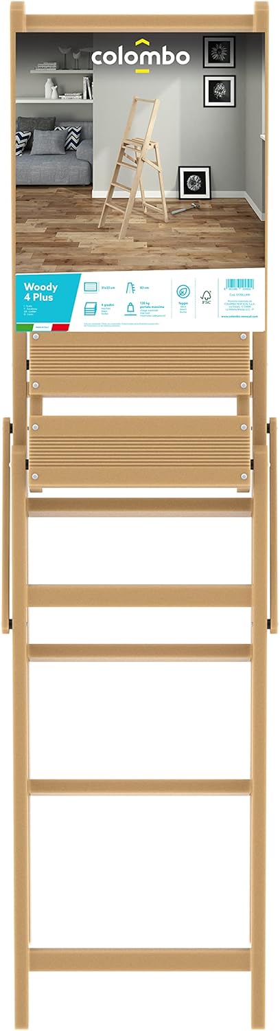 Scala Sgabello in Legno di Faggio 4 gradini mod.WOODY PLUS COLOMBO