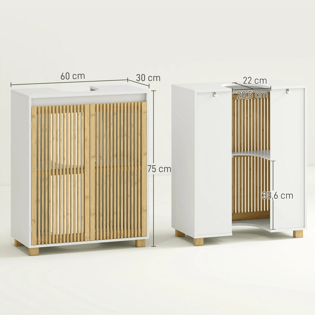 Mobiletto sottolavabo bagno ¨C zephmum ¨C 60x30x75 cm legno bamb¨´ effetto naturale