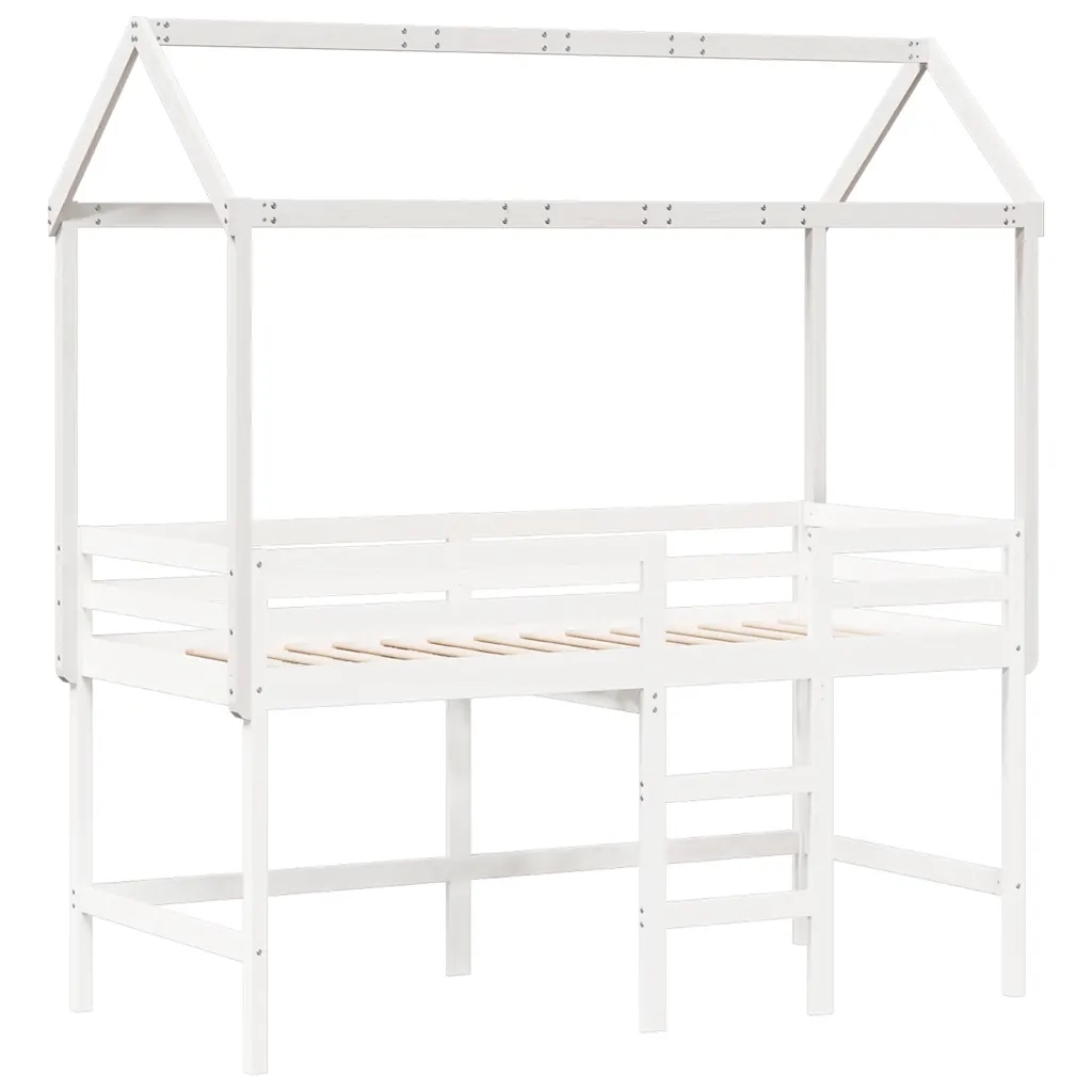 Tetto Letto Bambini Bianco 217x95,5x159 cm Legno Massello Pino
