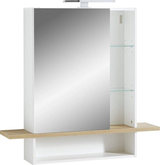 Specchio 1436-513 GW con illuminazione LED - replica di eucalipto Navarra - 90 x 91 x 25 cm - mobile per bagno - cassettiera