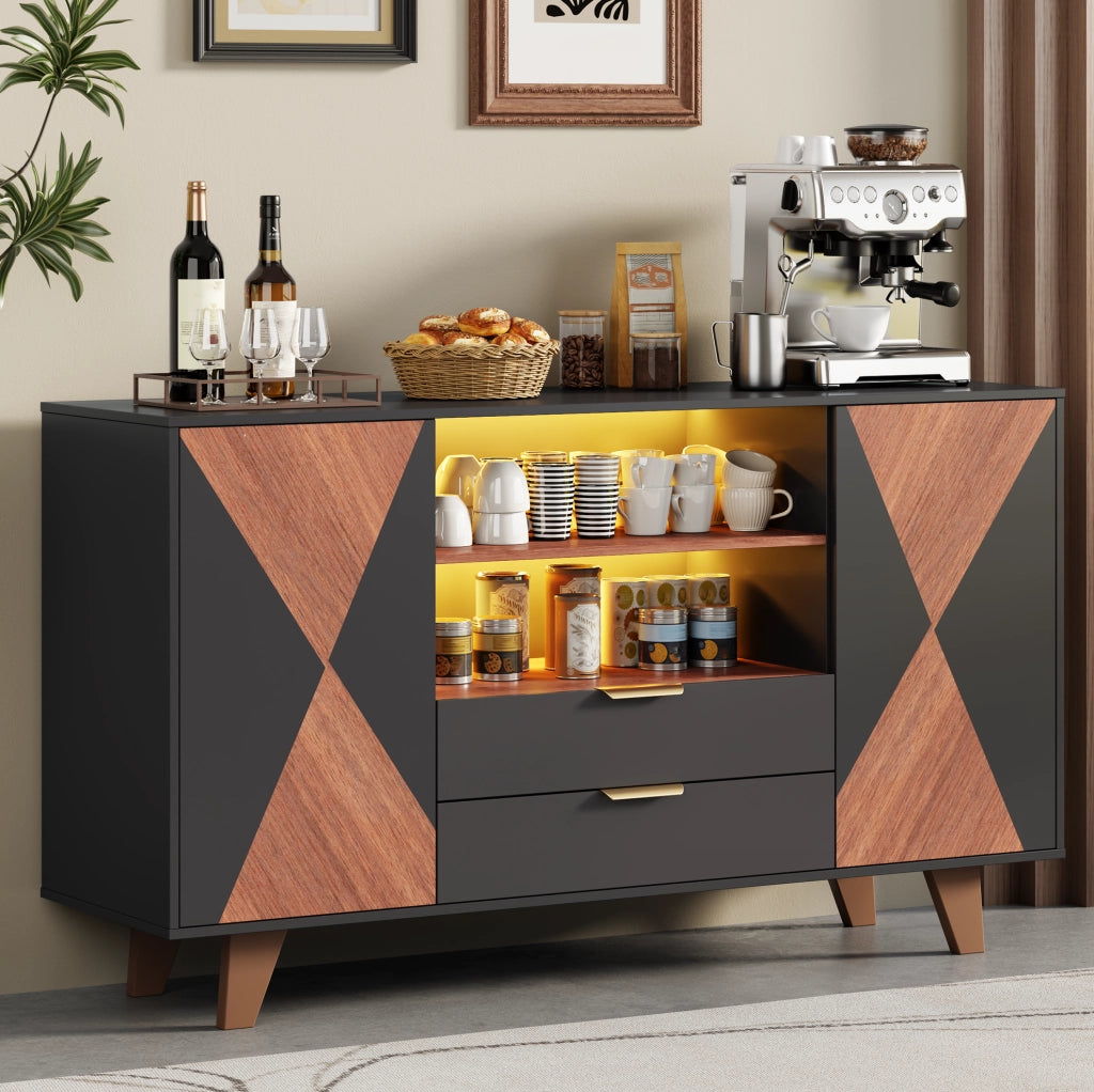 Mobile cucina con LED RGB; ante e cassetti; 150 x 40 x 90 cm; MDF natural e nero