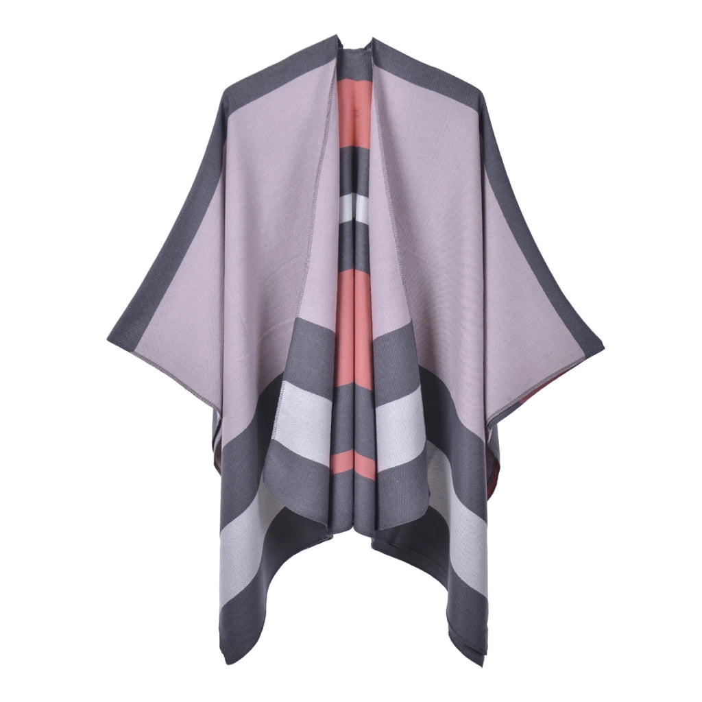 Nuovo scialle/scialle double-face, elegante mantello a righe per donna