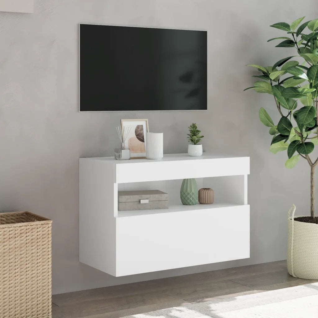 Mobile TV a Parete con Luci LED-Mobile TV a Muro Bianco 60x30x40 cm