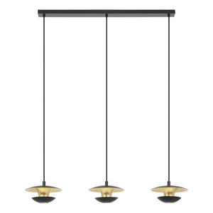 Lampadario A Sospensione Contemporaneo Nuvano Acciaio Nero Oro 3 Luci Gu10 4,5W