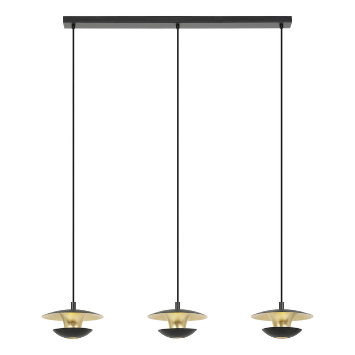 Lampadario A Sospensione Contemporaneo Nuvano Acciaio Nero Oro 3 Luci Gu10 4,5W