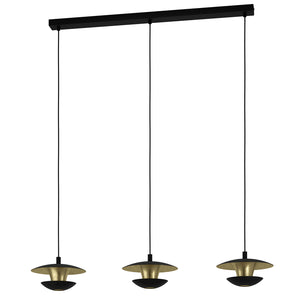 Lampadario A Sospensione Contemporaneo Nuvano Acciaio Nero Oro 3 Luci Gu10 4,5W