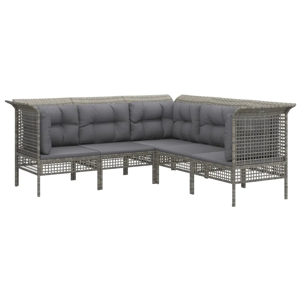 Set Divani da Giardino 5 pz con Cuscini in Polyrattan Grigio