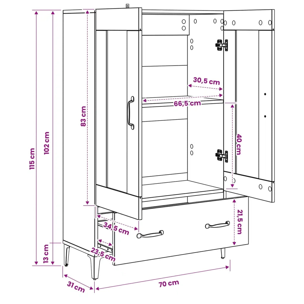 Credenza Legno antico 70 x 31 x 115 cm Legno ingegnerizzato 8009857
