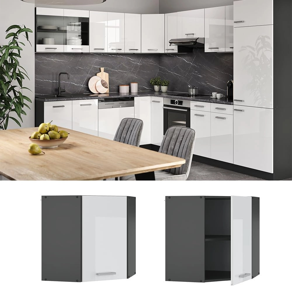Mobile angolare da cucina R-Line, Bianco lucido, 57 cm, per la libera combinazione all'interno di sistemi cucina modulari