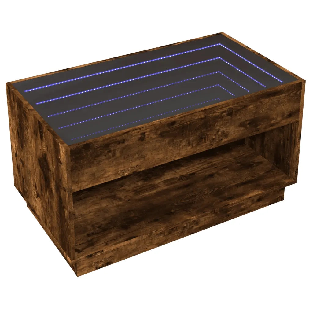 Tavolino da Salotto con LED Infinity Rovere Fumo 90x50x50 cm