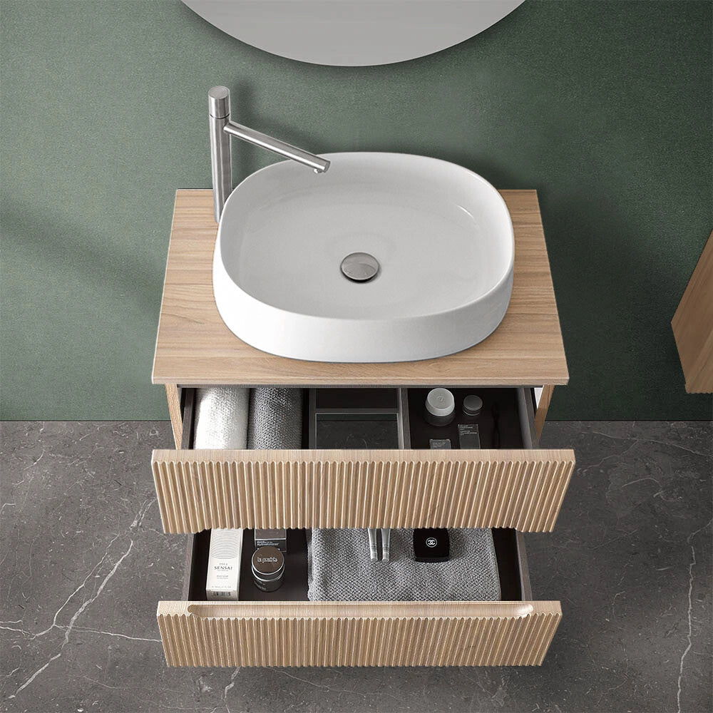 Mobile bagno sospeso cannettato 70 cm rovere chiaro con top Bali