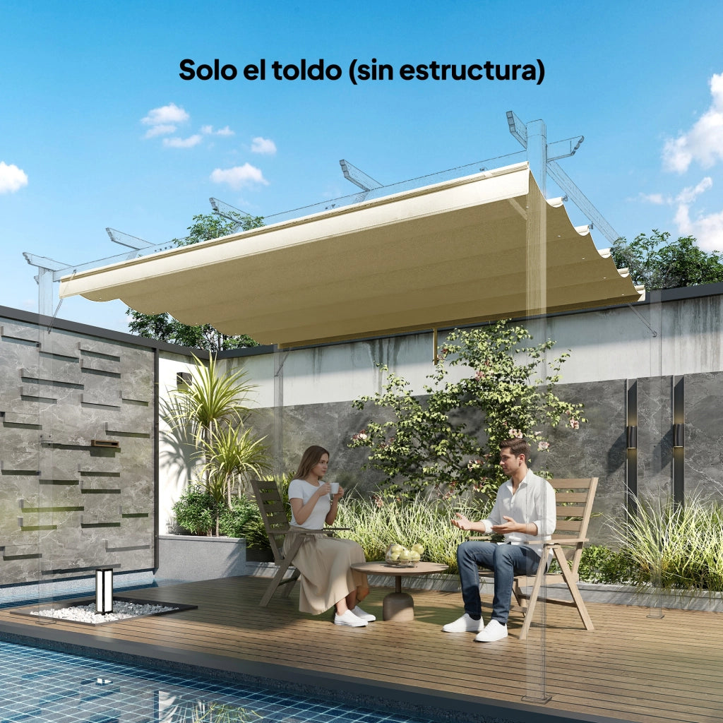 Tenda Retrattile per Pergola ¨C zephmum ¨C Beige 3.5x2.6 m per Struttura 4x3 m