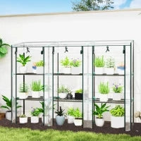 Serra da Giardino con Ripiani a 3 Livelli, Serra da Balcone, 3 Porte Avvolgibili con Zip, 215 x 46 x 151 cm, Verde
