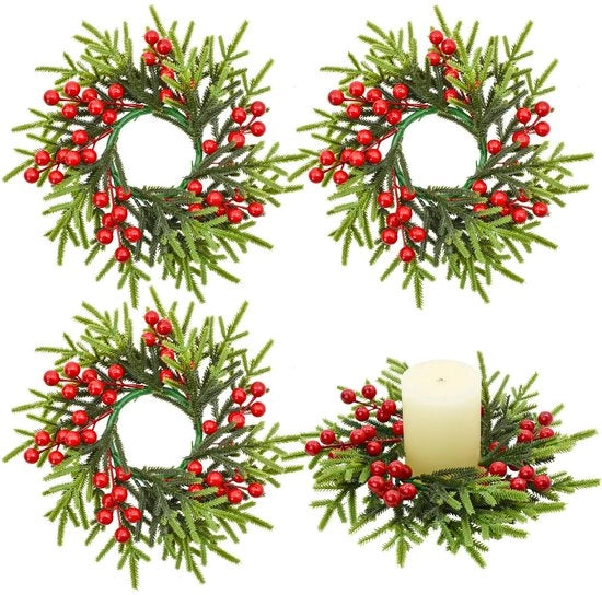 Decorazioni di Natale con Cerchio di Candelabri - Set di Decorazioni con Bacche Rosse e Pigne