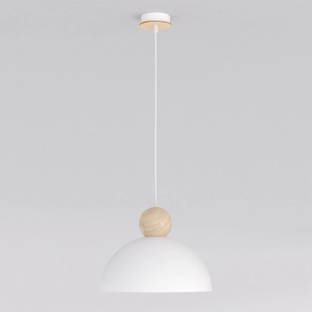 Lampada a sospensione KAKI in acciaio e legno bianco opaco