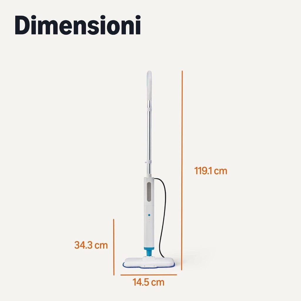 Amazon Basics Scopa a Vapore Pavimenti Duri + 6 Panni e Tamponi Lavabili