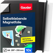 Foglio magnetico autoadesivo - Foglio magnetico tagliabile per foto, progetti di fai da te e piatti - Foglio magnetico nero per uso domestico, scolastico e ufficio (10 pezzi - DIN A4)