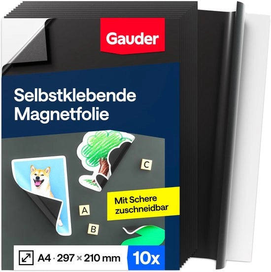 Foglio magnetico autoadesivo - Foglio magnetico tagliabile per foto, progetti di fai da te e piatti - Foglio magnetico nero per uso domestico, scolastico e ufficio (10 pezzi - DIN A4)