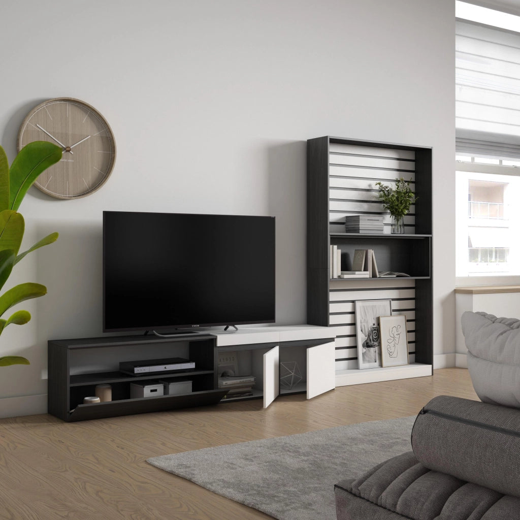 Mobile TV, Soggiorno, 310x35x186cm, Per TV fino a 80", Set di mobili, Bianco e nero RF2850
