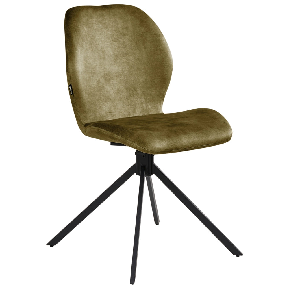 Set di 4 sedie da pranzo in velluto verde con gambe in ferro nero, girevoli a 180°, moderne e imbottite