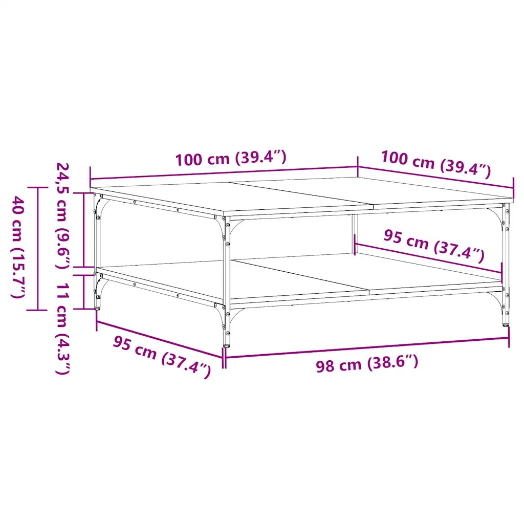 Tavolino Salotto Rovere Sonoma 100x100x40 cm Legno Multistrato 832844
