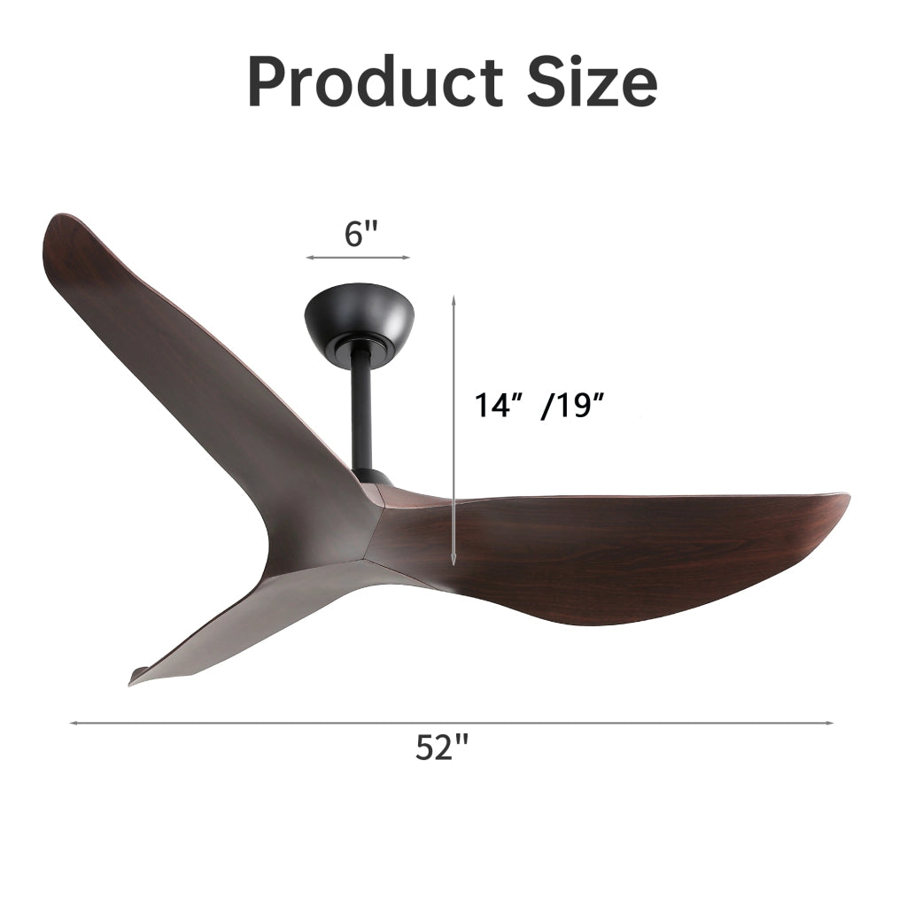 Ventilatore da soffitto 132 cm nero con 3 pale ABS, motore DC reversibile, 6 velocità e telecomando per interni