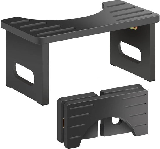 Sedia da bagno in legno, panchina con gomme antiscivolo, pieghevole per risparmiare spazio, 35° sedile curvo in C (nero)