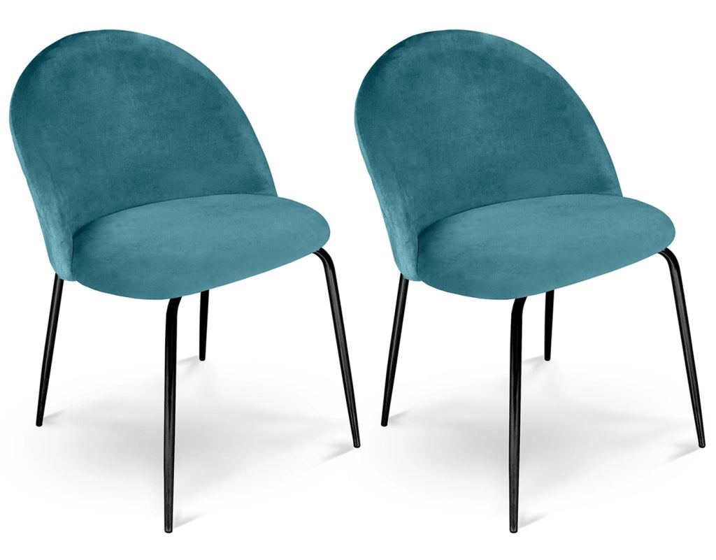 Set di 2 sedie da pranzo imbottite in velluto verde petrolio piede nero – Nicole - SD26NIPN