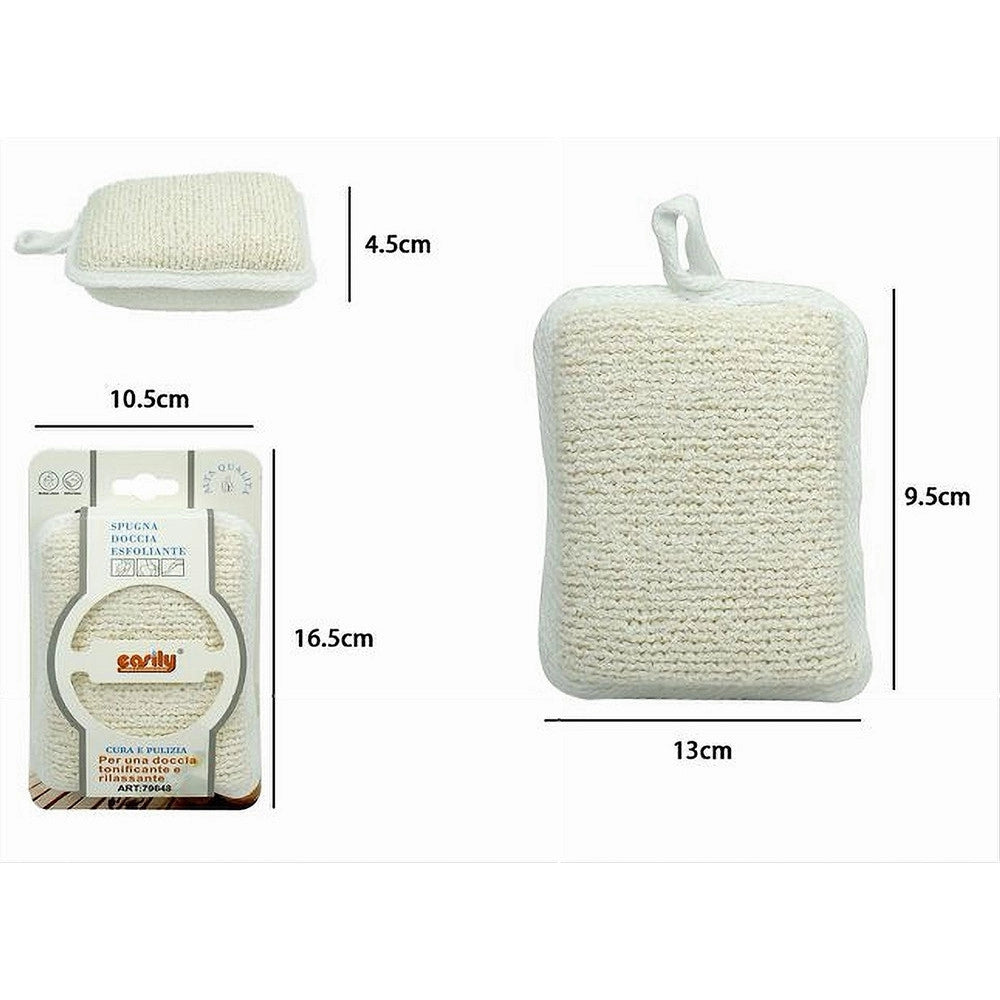 Trade Shop - Spugna Doccia Esfoliante Bagno Per Cura Corpo Bombata 13x9.5x4.5 Cm Bianca 79648 -