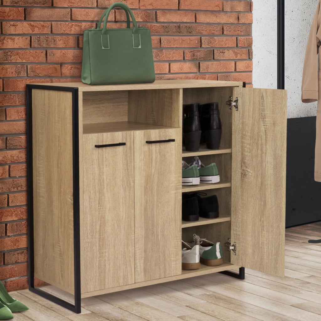 IDMarket - 18-pair LUIS Scarpiera a 3 ante con nicchia dal design industriale