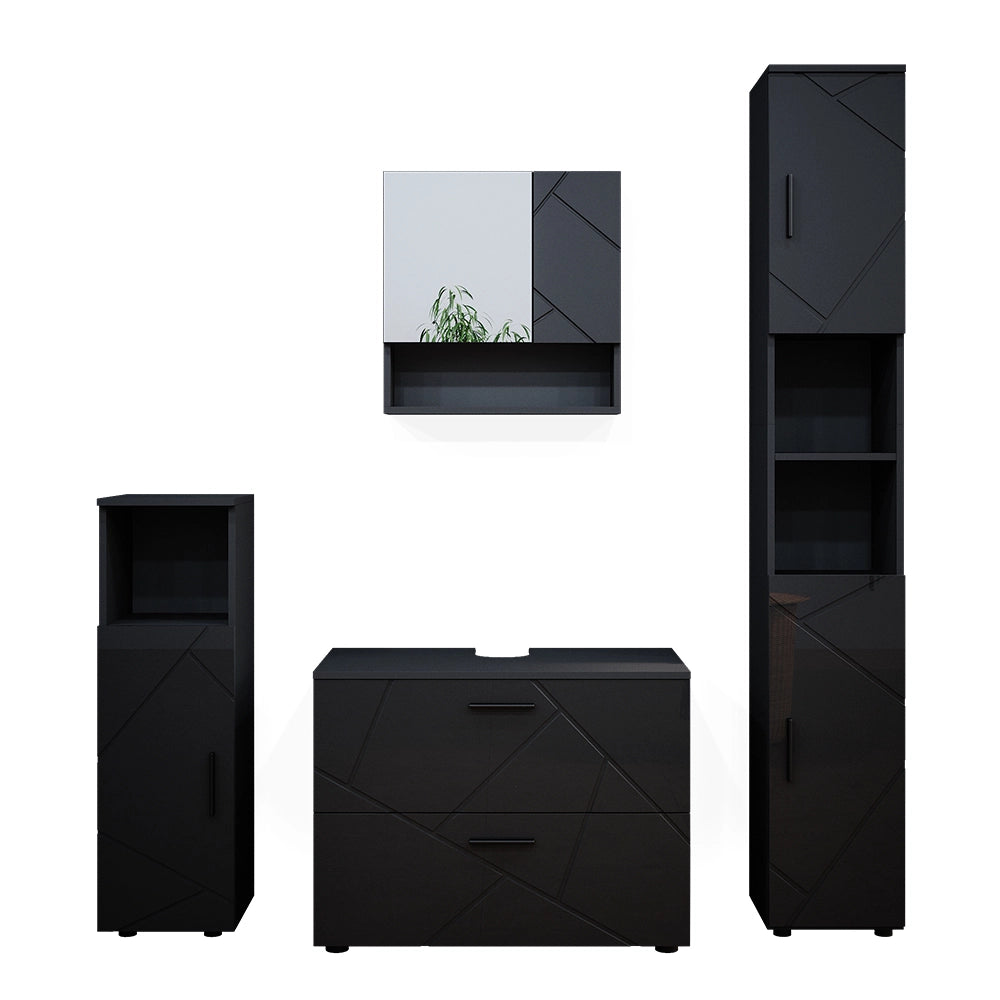 Vicco Set mobili bagno Antracite lucido 4 parti, con cassettiera e colonna