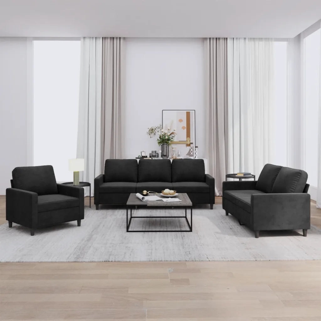 Set di Divani 3 pz con Cuscini Nero in Vellutocod mxl 83130