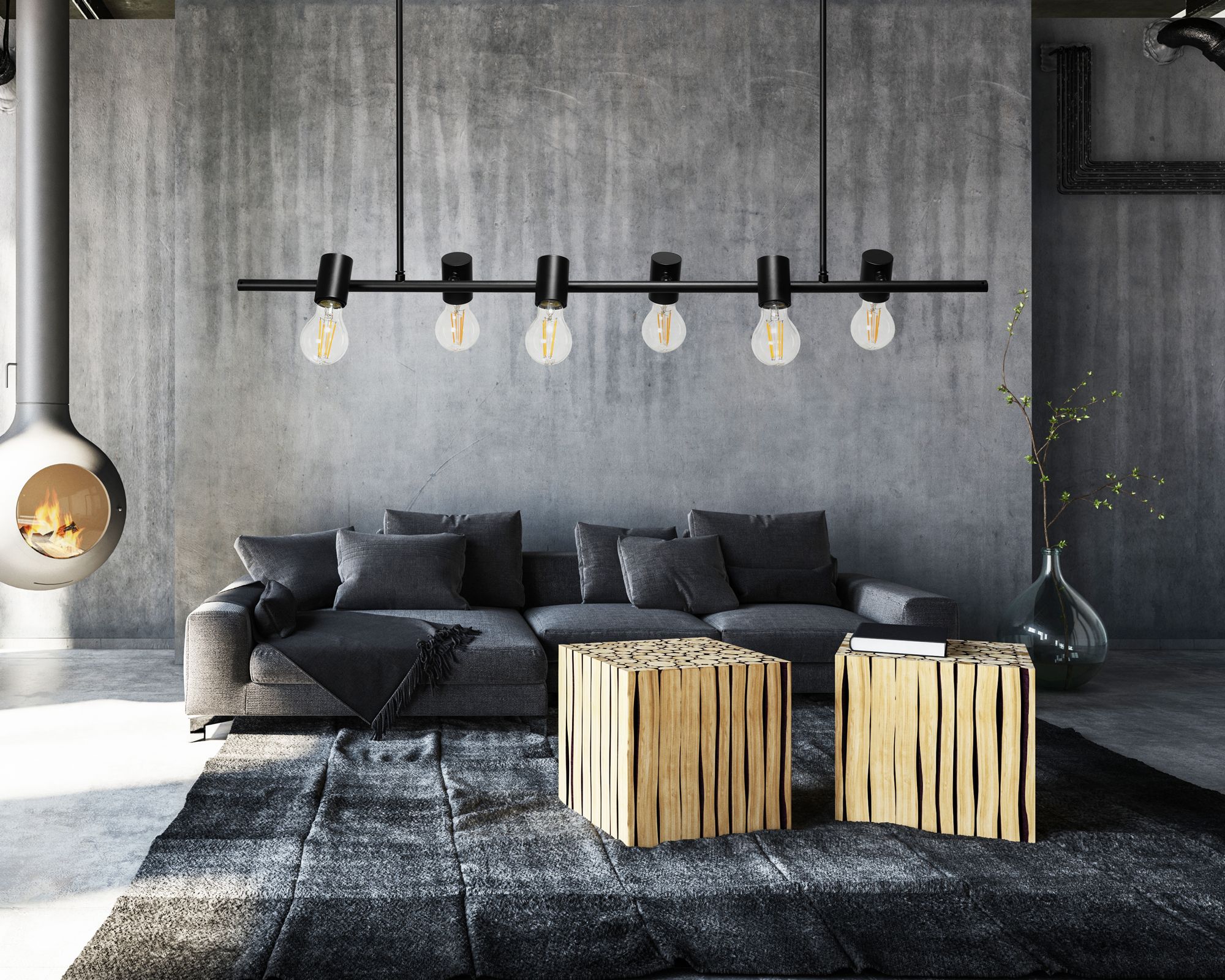 Lampada Da Soffitto Pensile Industrial Nero APP480-6CP