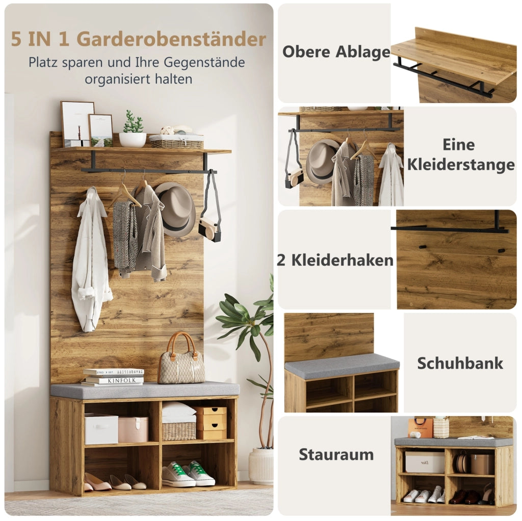 Set ingresso compatto con panca portascarpe e appendiabiti