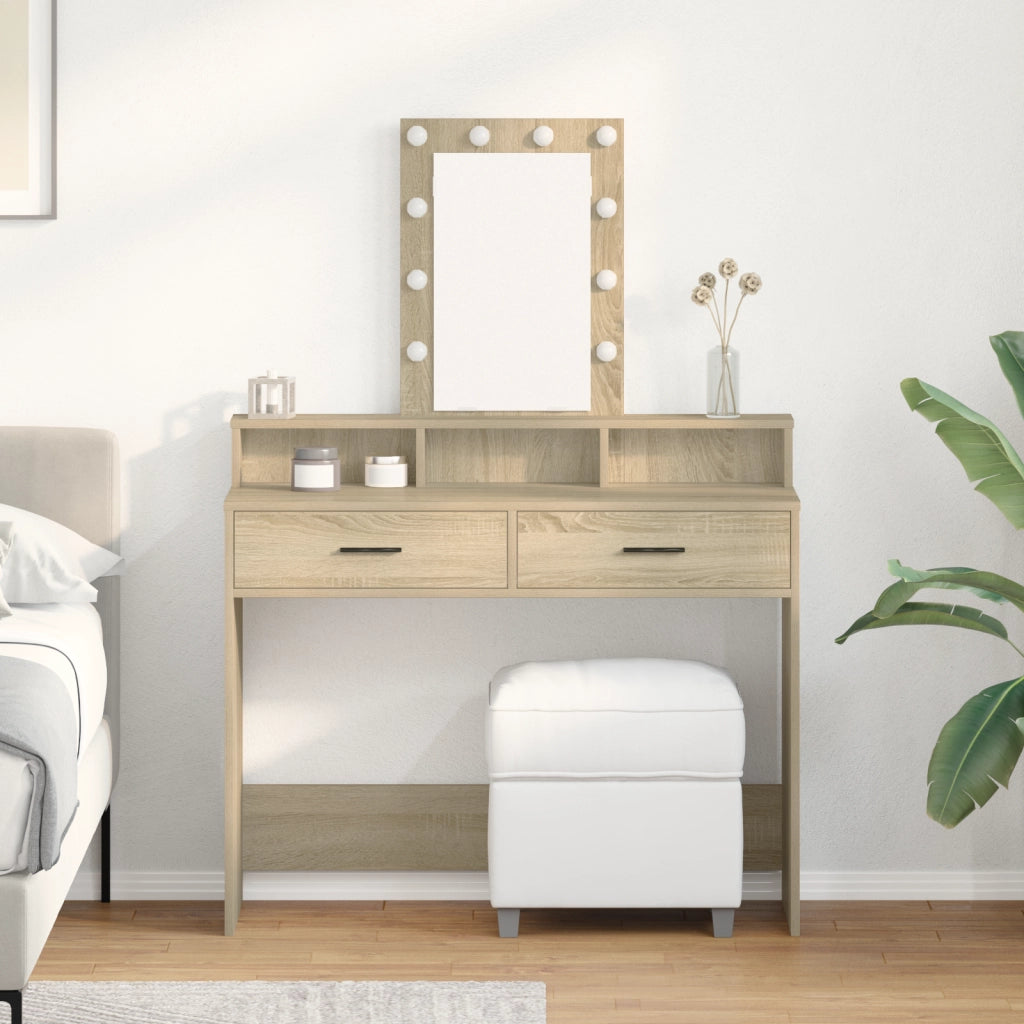 Tavolo da trucco con luci LED Rovere Sonoma 100x41x140 cm